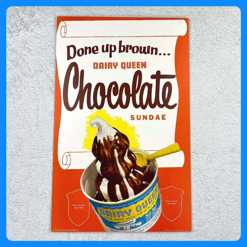 1955 Dairy Queen Chocolate Sundae‎ Advertising Sign Vintage